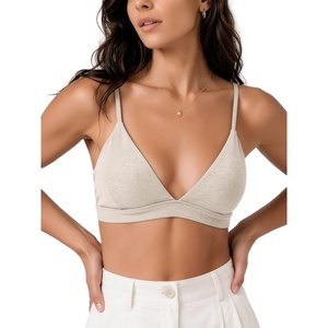 image:imageODODOS Womens Triangle Bra with Removable Pads Ultra Soft odSTRATUM Tech  Everyday Bra with Adjustable Straps Plunge Neckline 4Way Stretch Breathable Low SupportEcru Heather