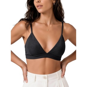 image:imageODODOS Womens Triangle Bra with Removable Pads Ultra Soft odSTRATUM Tech  Everyday Bra with Adjustable Straps Plunge Neckline 4Way Stretch Breathable Low SupportBlack Heather