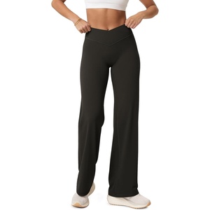 image:imageODODOS Womens Crossover Straight Leg Pants  Buttery Soft No Front Seam High Rise Hidden Scrunch Butt Lifting Yoga PantsDark Brown