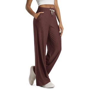 image:imageODODOS Womens Essential Wide Leg Pants  Ultra Soft odSTRATUM Tech Drawstring Relaxed Casual Pants with Pockets 29  31Java Heather