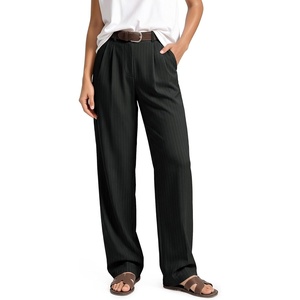 image:imageODODOS Womens HighRise Wide Leg Trousers Adjustable Tailored Stretch Work Pants with Pockets 29 31 33 InseamBlack Stripe