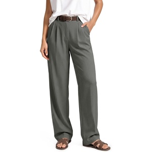 image:imageODODOS Womens HighRise Wide Leg Trousers Adjustable Tailored Stretch Work Pants with Pockets 29 31 33 InseamCharcoal Stripe