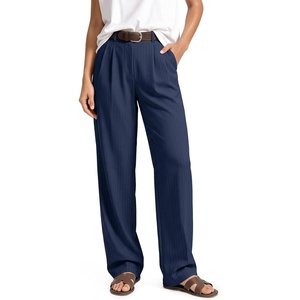 image:imageODODOS Womens HighRise Wide Leg Trousers Adjustable Tailored Stretch Work Pants with Pockets 29 31 33 InseamNavy Stripe