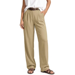 image:imageODODOS Womens HighRise Wide Leg Trousers Adjustable Tailored Stretch Work Pants with Pockets 29 31 33 InseamSheer Oak Stripe