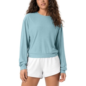 image:imageODODOS Womens Long Sleeve Relaxed Crewneck Tee  Ultra Soft odSTRATUM Tech  Performance TShirt UPF 50 Pullover Top Relaxed FitBaby Blue Heather