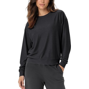 image:imageODODOS Womens Long Sleeve Relaxed Crewneck Tee  Ultra Soft odSTRATUM Tech  Performance TShirt UPF 50 Pullover Top Relaxed FitBlack Heather