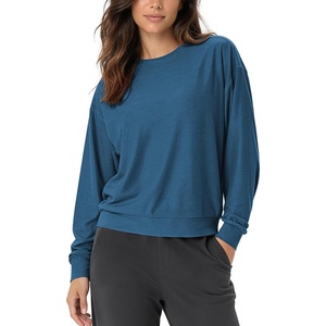 image:imageODODOS Womens Long Sleeve Relaxed Crewneck Tee  Ultra Soft odSTRATUM Tech  Performance TShirt UPF 50 Pullover Top Relaxed FitDark Cobalt Heather