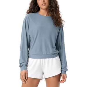 image:imageODODOS Womens Long Sleeve Relaxed Crewneck Tee  Ultra Soft odSTRATUM Tech  Performance TShirt UPF 50 Pullover Top Relaxed FitDusty Blue Heather