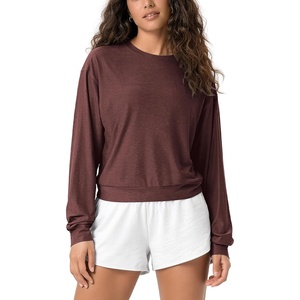 image:imageODODOS Womens Long Sleeve Relaxed Crewneck Tee  Ultra Soft odSTRATUM Tech  Performance TShirt UPF 50 Pullover Top Relaxed FitJava Heather