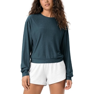 image:imageODODOS Womens Long Sleeve Relaxed Crewneck Tee  Ultra Soft odSTRATUM Tech  Performance TShirt UPF 50 Pullover Top Relaxed FitNavy Heather