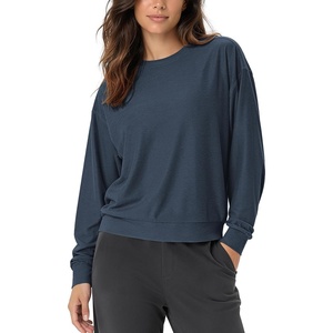 image:imageODODOS Womens Long Sleeve Relaxed Crewneck Tee  Ultra Soft odSTRATUM Tech  Performance TShirt UPF 50 Pullover Top Relaxed FitNocturnal Navy Heather