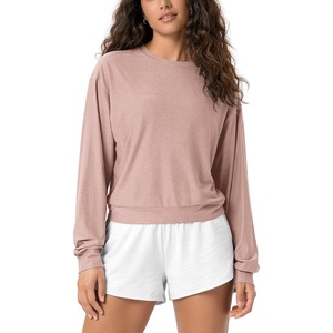 image:imageODODOS Womens Long Sleeve Relaxed Crewneck Tee  Ultra Soft odSTRATUM Tech  Performance TShirt UPF 50 Pullover Top Relaxed FitRose Pink Heather