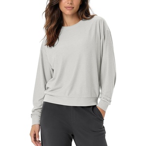 image:imageODODOS Womens Long Sleeve Relaxed Crewneck Tee  Ultra Soft odSTRATUM Tech  Performance TShirt UPF 50 Pullover Top Relaxed FitSalt Heather