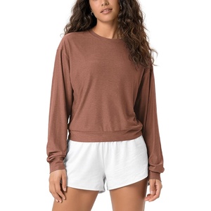 image:imageODODOS Womens Long Sleeve Relaxed Crewneck Tee  Ultra Soft odSTRATUM Tech  Performance TShirt UPF 50 Pullover Top Relaxed FitTamarind Heather
