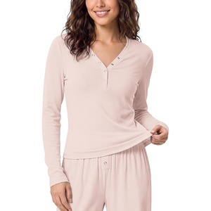 image:imageODODOS Womens Bamboo Viscose Long Sleeve Henley Shirts Ultra Soft RibbedCrystal Pink