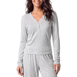 image:imageODODOS Womens Bamboo Viscose Long Sleeve Henley Shirts Ultra Soft RibbedWhite Heather