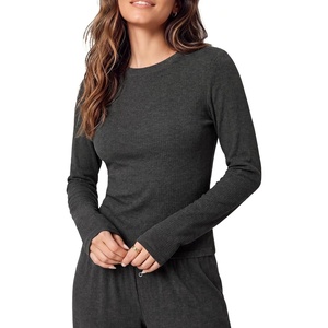 image:imageODODOS Womens Bamboo Viscose Long Sleeve TShirt Ultra Soft Ribbed TeeCharcoal Heather