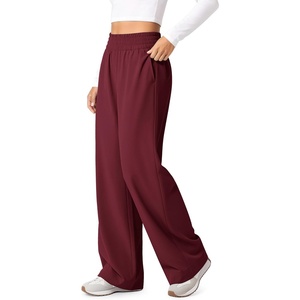 image:imageODODOS Womens Featherlight Wide Leg Pant  Elastic High Waist Relaxed Lounge Pants with Pockets  29  31 InseamTibetan Red