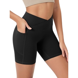 image:imageODODOS Womens Crosover Yoga Shorts with Pockets 6 Buttery Soft V High Waist Lounge Biker ShortsBlack