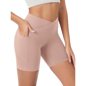 image:imageODODOS Womens Crosover Yoga Shorts with Pockets 6 Buttery Soft V High Waist Lounge Biker ShortsDusty Pink