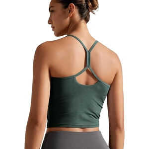 image:imageODODOS Womens Slim Racerback Cropped Tank  odSTRATUM Tech Sports Bra Ultra Soft UPF 50 Cami Top with Builtin BraAspen Heather