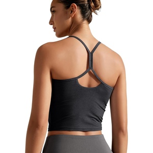 image:imageODODOS Womens Slim Racerback Cropped Tank  odSTRATUM Tech Sports Bra Ultra Soft UPF 50 Cami Top with Builtin BraBlack Heather