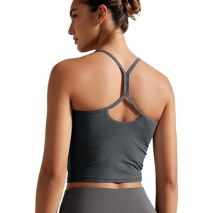 image:imageODODOS Womens Slim Racerback Cropped Tank  odSTRATUM Tech Sports Bra Ultra Soft UPF 50 Cami Top with Builtin BraCharcoal Heather