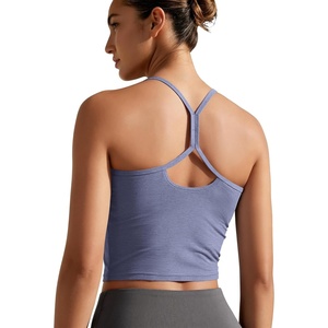 image:imageODODOS Womens Slim Racerback Cropped Tank  odSTRATUM Tech Sports Bra Ultra Soft UPF 50 Cami Top with Builtin BraCosmic Heather