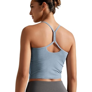 image:imageODODOS Womens Slim Racerback Cropped Tank  odSTRATUM Tech Sports Bra Ultra Soft UPF 50 Cami Top with Builtin BraDusty Blue Heather
