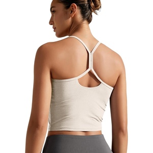 image:imageODODOS Womens Slim Racerback Cropped Tank  odSTRATUM Tech Sports Bra Ultra Soft UPF 50 Cami Top with Builtin BraEcru Heather