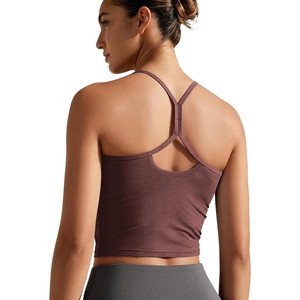 image:imageODODOS Womens Slim Racerback Cropped Tank  odSTRATUM Tech Sports Bra Ultra Soft UPF 50 Cami Top with Builtin BraJava Heather