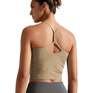 image:imageODODOS Womens Slim Racerback Cropped Tank  odSTRATUM Tech Sports Bra Ultra Soft UPF 50 Cami Top with Builtin BraKhaki Heather