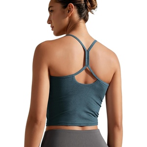 image:imageODODOS Womens Slim Racerback Cropped Tank  odSTRATUM Tech Sports Bra Ultra Soft UPF 50 Cami Top with Builtin BraNavy Heather