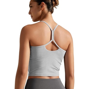 image:imageODODOS Womens Slim Racerback Cropped Tank  odSTRATUM Tech Sports Bra Ultra Soft UPF 50 Cami Top with Builtin BraPale Grey Heather