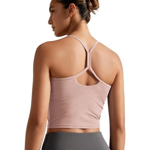 image:imageODODOS Womens Slim Racerback Cropped Tank  odSTRATUM Tech Sports Bra Ultra Soft UPF 50 Cami Top with Builtin BraRose Pink Heather