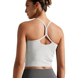 image:imageODODOS Womens Slim Racerback Cropped Tank  odSTRATUM Tech Sports Bra Ultra Soft UPF 50 Cami Top with Builtin BraSalt Heather