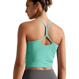 image:imageODODOS Womens Slim Racerback Cropped Tank  odSTRATUM Tech Sports Bra Ultra Soft UPF 50 Cami Top with Builtin BraSea Heather