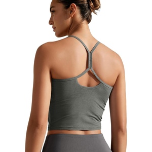 image:imageODODOS Womens Slim Racerback Cropped Tank  odSTRATUM Tech Sports Bra Ultra Soft UPF 50 Cami Top with Builtin BraSmoke Heather