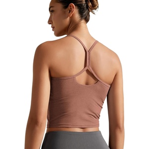 image:imageODODOS Womens Slim Racerback Cropped Tank  odSTRATUM Tech Sports Bra Ultra Soft UPF 50 Cami Top with Builtin BraTamarind Heather