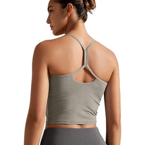 image:imageODODOS Womens Slim Racerback Cropped Tank  odSTRATUM Tech Sports Bra Ultra Soft UPF 50 Cami Top with Builtin BraWarm Grey Heather