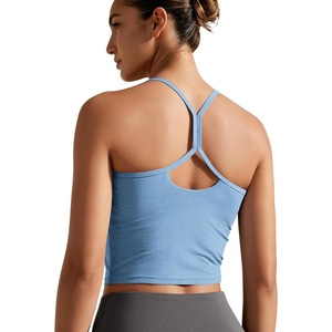 image:imageODODOS Womens Slim Racerback Cropped Tank  odSTRATUM Tech Sports Bra Ultra Soft UPF 50 Cami Top with Builtin BraWashed Denim Heather