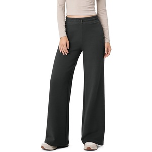 image:imageODODOS Womens Modal Soft Slight Flare Wide Leg Pants Adjustable HighRiseBlack