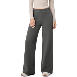 image:imageODODOS Womens Modal Soft Slight Flare Wide Leg Pants Adjustable HighRiseCharcoal