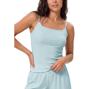 image:imageODODOS Womens Bamboo Viscose Lettuce Trim Cami Ultra Soft Ribbed TopCloud Blue