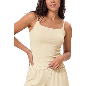 image:imageODODOS Womens Bamboo Viscose Lettuce Trim Cami Ultra Soft Ribbed TopVanilla Cream
