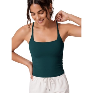 image:imageODODOS Womens Strappy Back Tank with Built in Bra Buttery Soft Yoga CropForest Teal