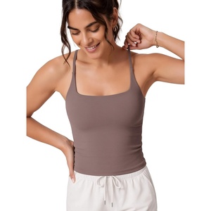 image:imageODODOS Womens Strappy Back Tank with Built in Bra Buttery Soft Yoga CropPurpletaupe