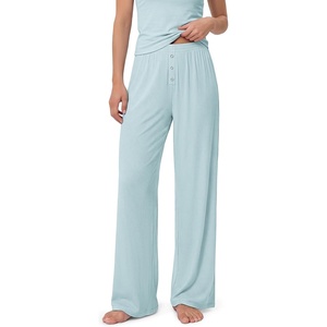 image:imageODODOS Womens Bamboo Viscose Wide Leg Lounge Pants Ultra Soft RibbedCloud Blue