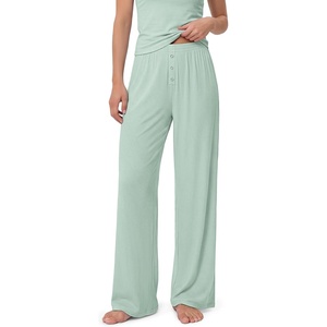 image:imageODODOS Womens Bamboo Viscose Wide Leg Lounge Pants Ultra Soft RibbedGreen Lily
