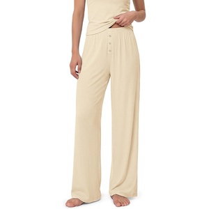image:imageODODOS Womens Bamboo Viscose Wide Leg Lounge Pants Ultra Soft RibbedVanilla Cream